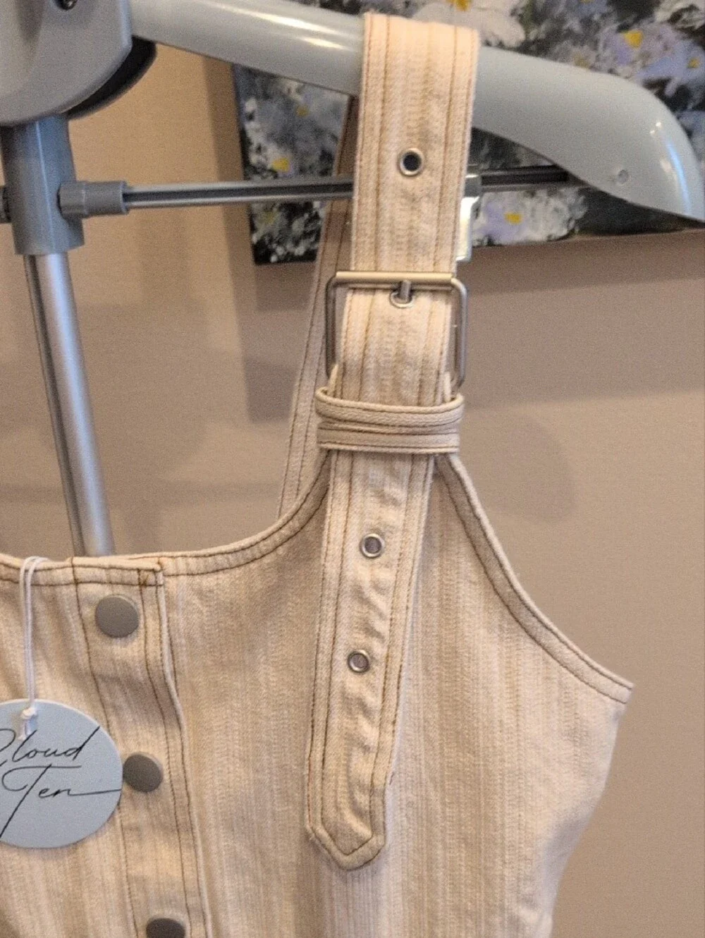 Women's Cloud Ten Denim Cream Button-Front Overall Jumper - Picture 5 of 11
